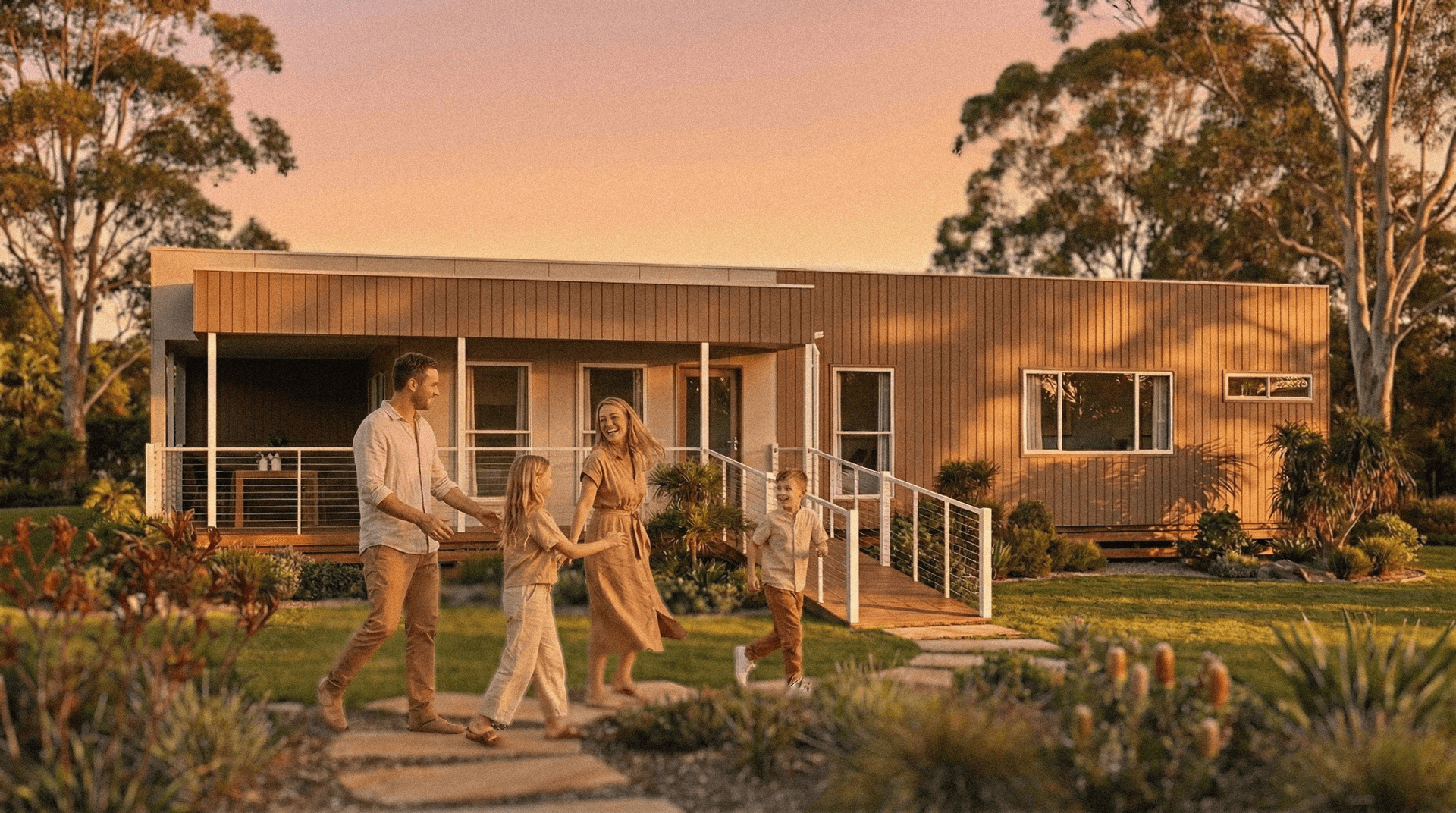 Oly Homes hero of australian family enjoying their new modular home